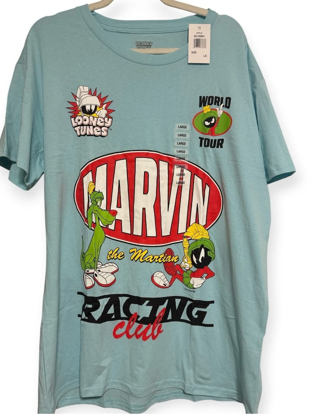 Looney Tunes Marvin the Martian Racing Club Graphic Tee Blue Retro World Tour L